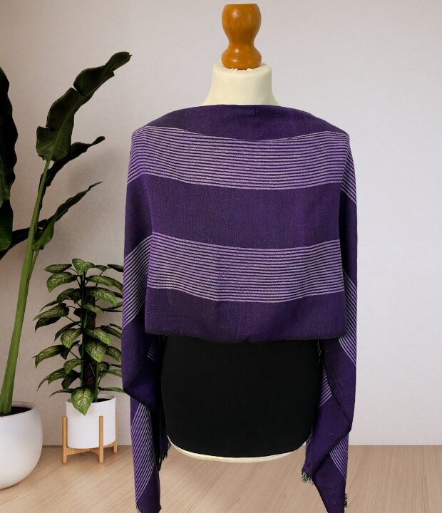 Ladies Purple Striped Scarf The Perfect Piece of Affordable And Ethical Fashion. Handwoven In Egypt In A Ladies Social Enterprise Weaving Cooperative