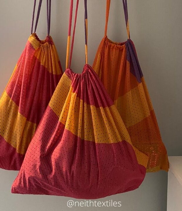 Multi Coloured Drawstring Bag Made From Rescued Fabric