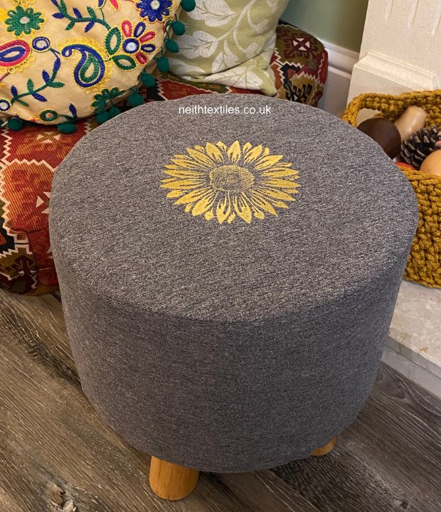 Grey Footstool Embroidered With A Sunflower