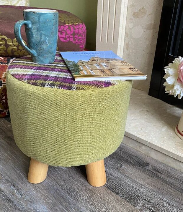 Chic, Green Check Upholstered Footstool By Neith Textiles. Lovely Small Foot Stool And A Great Mini Coffee Table. Give Your Feet A Treat Today!
