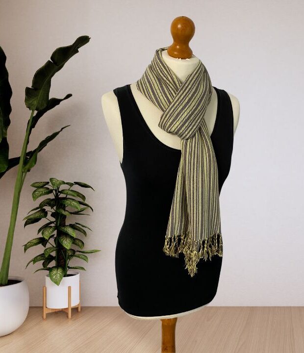 Handwoven Grey Unisex Scarf. Affordable Timeless Luxury Sustaining Traditional Egyptian Heritage. Stylish Scarf That Is The Perfect Gift For Men And Women.